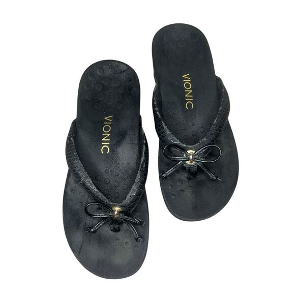 Vionic Women’s 6 Bella Bow Sandals Black Slip On Podiatrist Designed - Picture 1 of 7